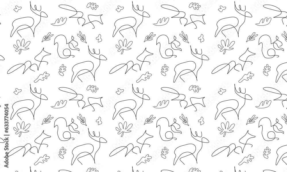 seamless pattern with linear animals. minimalistic pattern for textiles. seamless pattern with linear animals. minimalistic pattern for textiles.