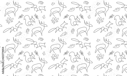 seamless pattern with linear animals. minimalistic pattern for textiles.