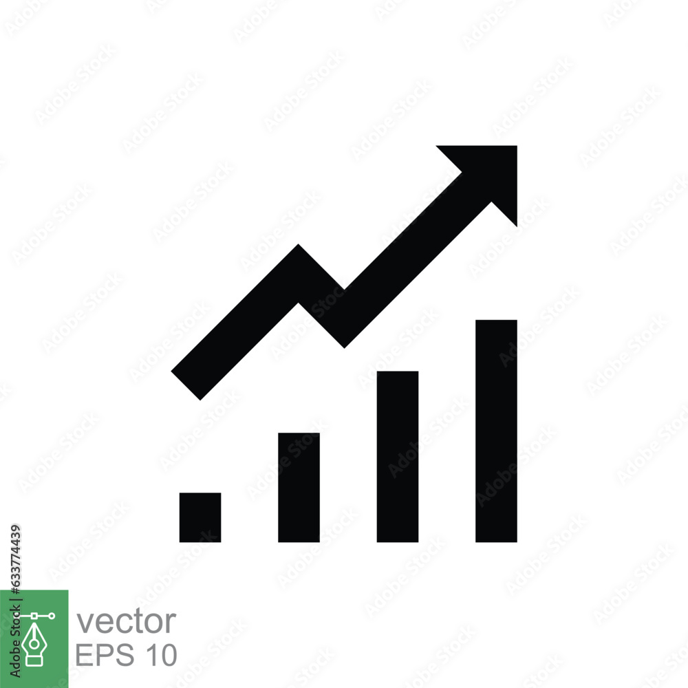 Profit growth icon. Simple solid style. Growing bars graphic with rising arrow, money gain, business concept. Black silhouette, glyph symbol. Vector illustration isolated on white background. EPS 10. Profit growth icon. Simple solid style. Growing bars graphic with rising arrow, money gain, business concept. Black silhouette, glyph symbol. Vector illustration isolated on white background. EPS 10.
