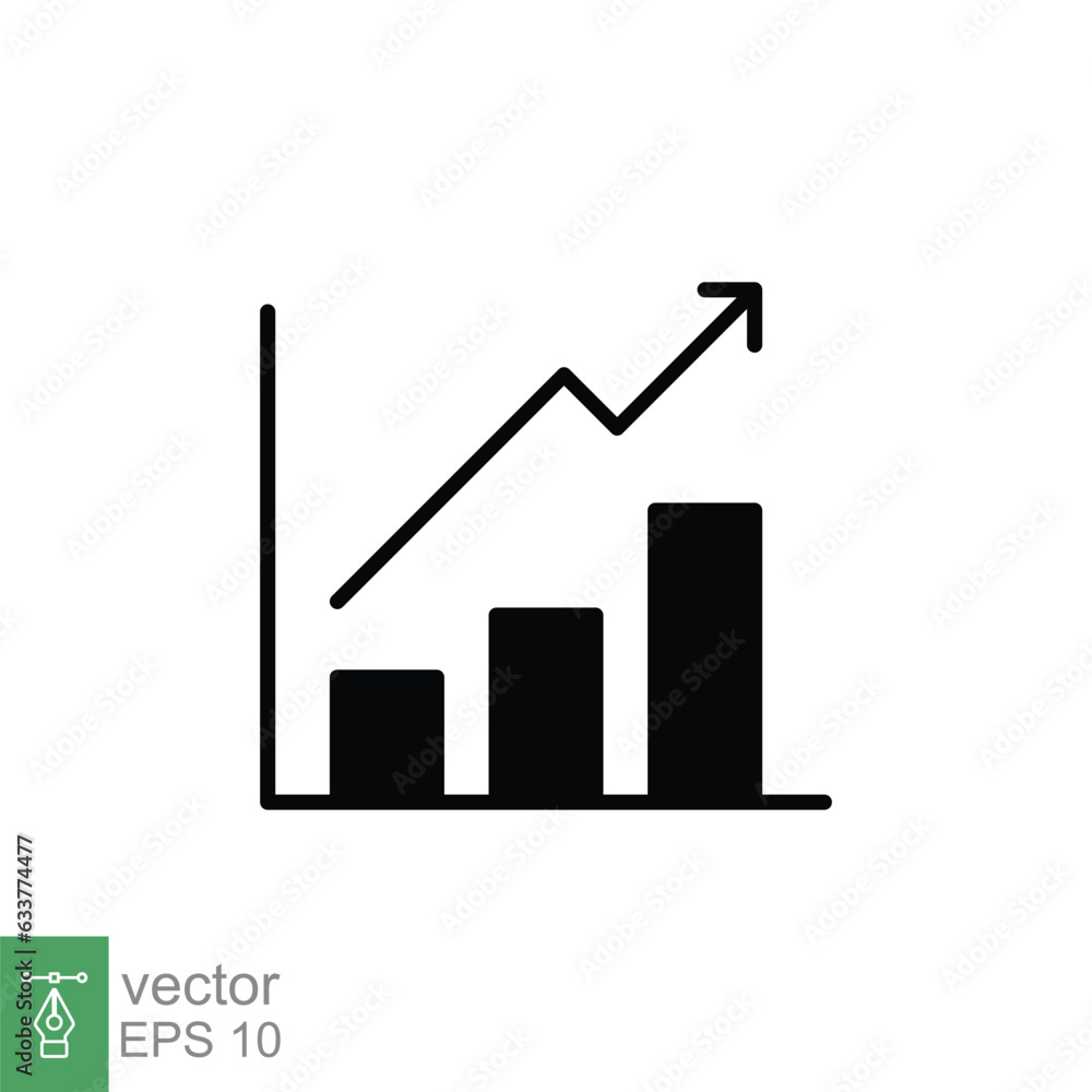 Profit growth icon. Simple solid style. Growing bars graphic with rising arrow, money gain, business concept. Black silhouette, glyph symbol. Vector illustration isolated on white background. EPS 10. Profit growth icon. Simple solid style. Growing bars graphic with rising arrow, money gain, business concept. Black silhouette, glyph symbol. Vector illustration isolated on white background. EPS 10.