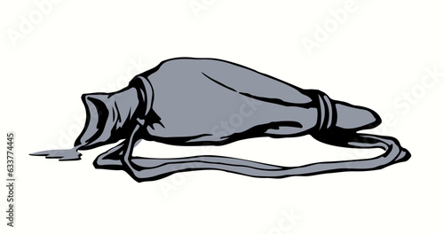 An empty waterskin lies on the ground. Vector drawing