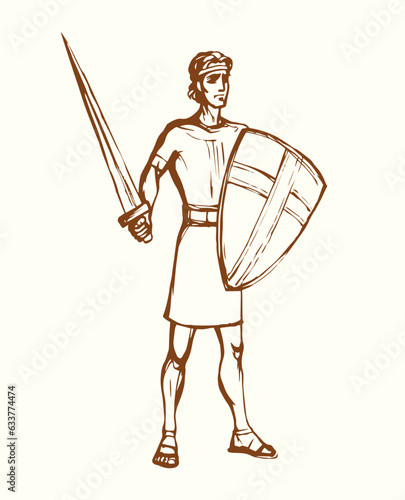 Warrior with sword. Vector drawing