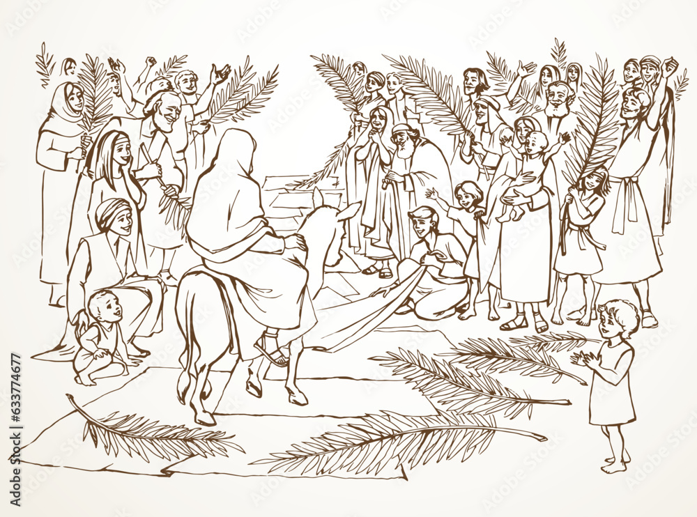 Jesus' Entry into Jerusalem. Vector drawing