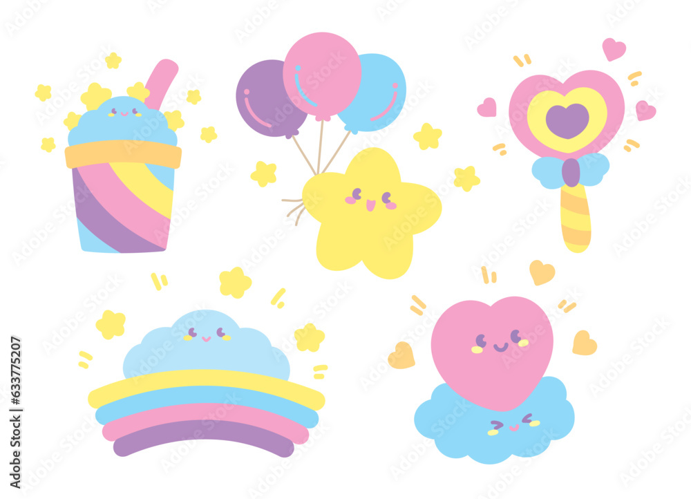 cute kawaii happy cartoon graphic element set for decorating your artwork cute kawaii happy cartoon graphic element set for decorating your artwork