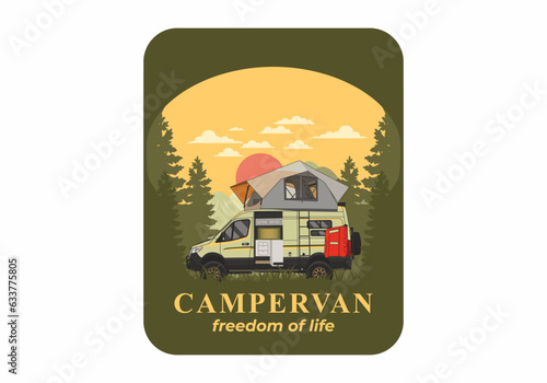 Large van with roof tent illustration design