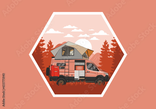 Large van with roof tent illustration design