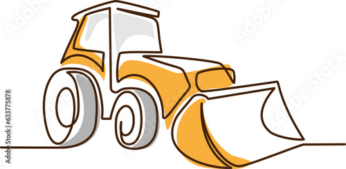 Heavy Equipment bulldozer tractor. Continuous one line drawing