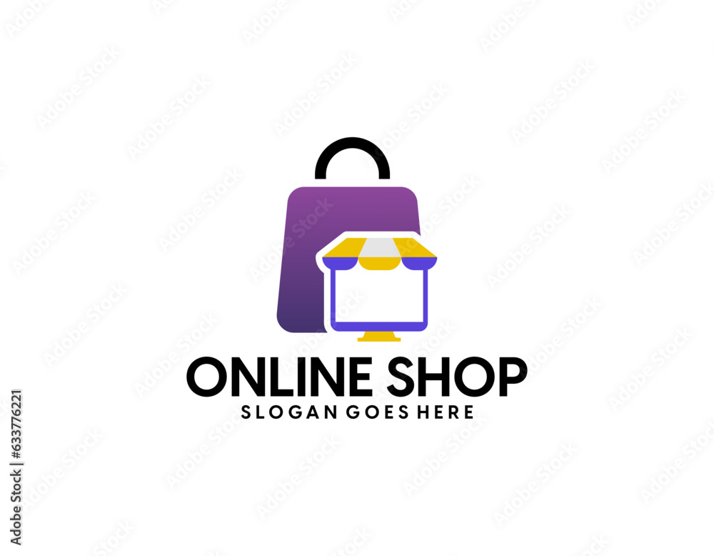 Shopping logo, E-commerce logotype, Shooping website, Purple gradient, Women's shopping website, fast shopping, E-store, website, application, template, business, company, online shop