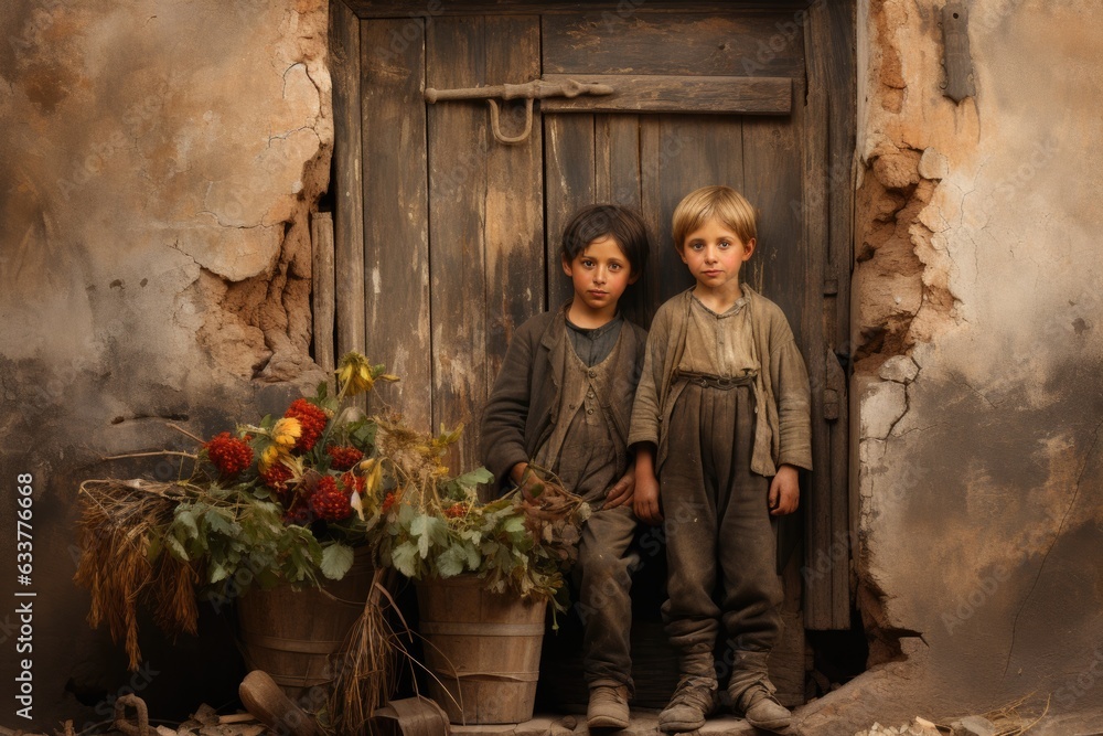 Generative AI - Capturing Innocence Through Time: Rustic Italian Siblings of 1900