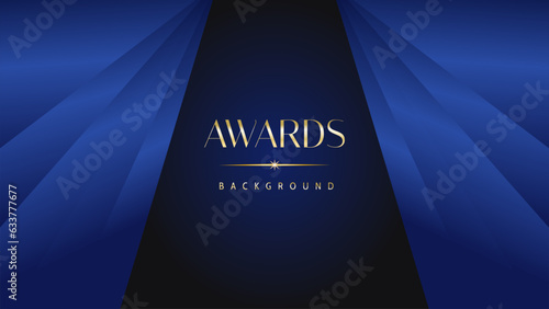 Dark blue golden royal awards graphics background. Lines growing elegant shine spark. Luxury premium corporate abstract design template.