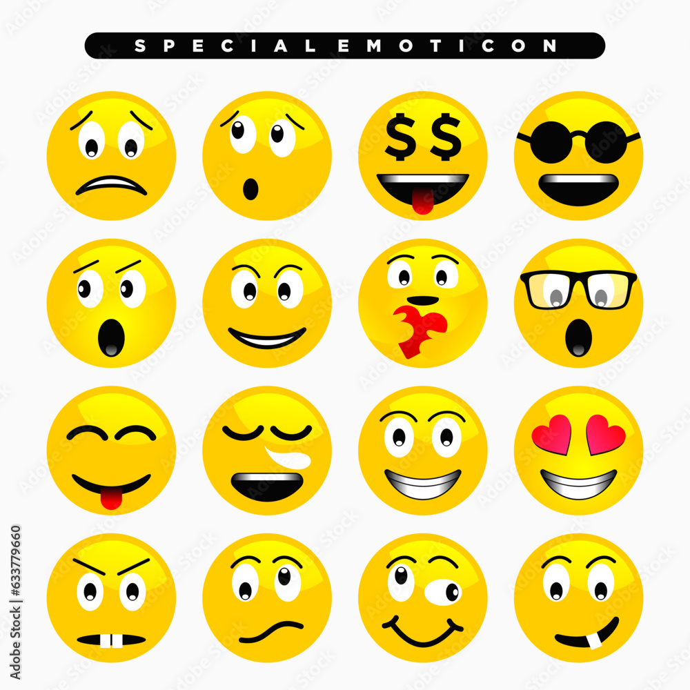 yellow cute emoji icon with various facial expressions yellow cute emoji icon with various facial expressions
