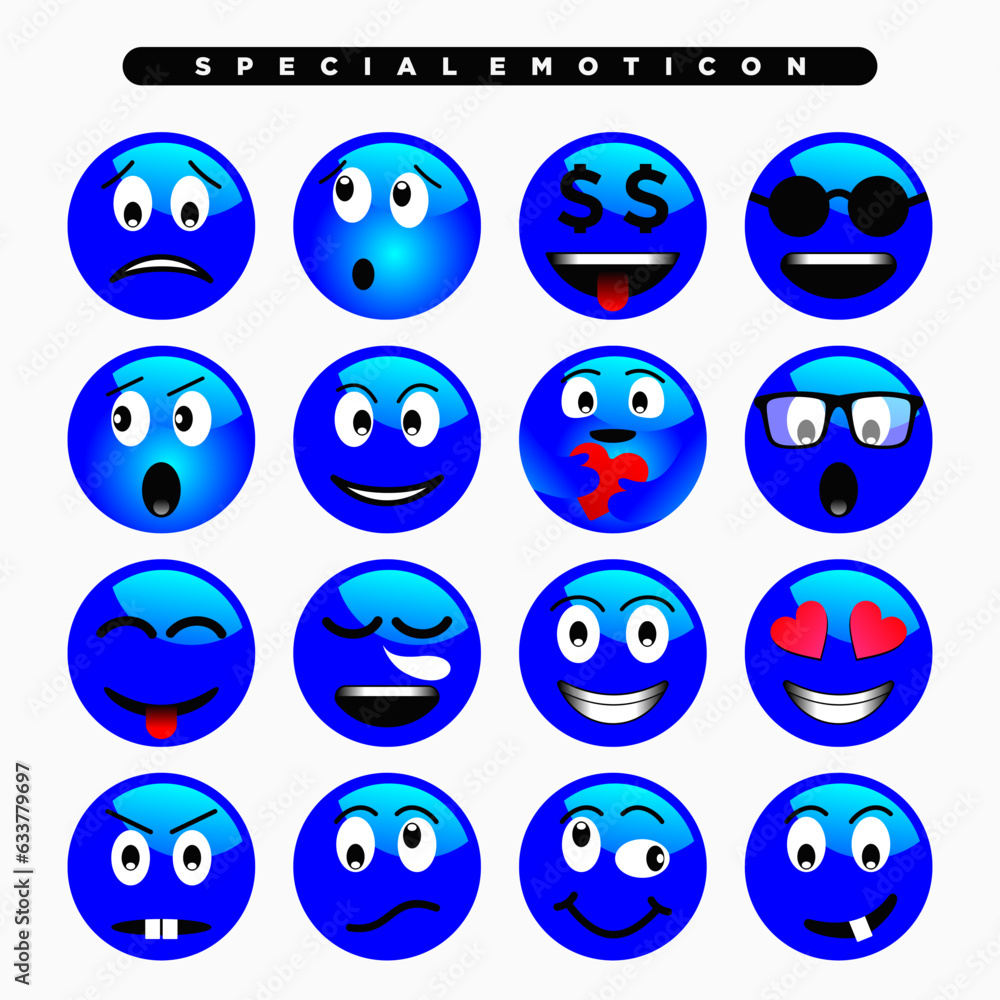 Fototapeta premium blue cute emoji icon with various facial expressions