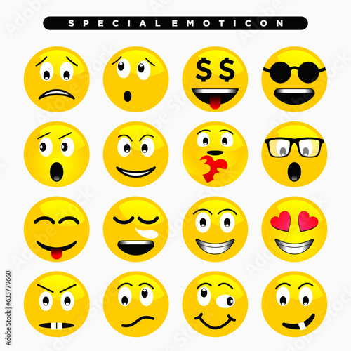 yellow cute emoji icon with various facial expressions