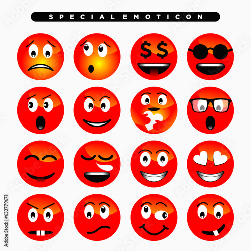 red cute emoji icon with various facial expressions