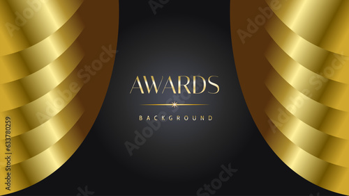 Awards background black golden wave royal. Lines growing elegant shine spark. Luxury premium corporate abstract design template.