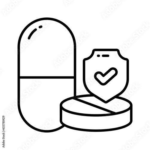 Protection shield with medicine pills showing concept icon of medicine protection, drugs safety vector