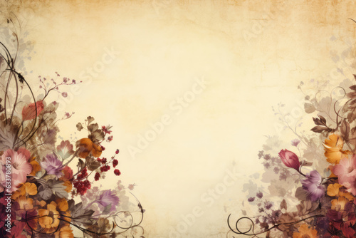 Gentle beige vintage empty copy space background with autumn flower blooming