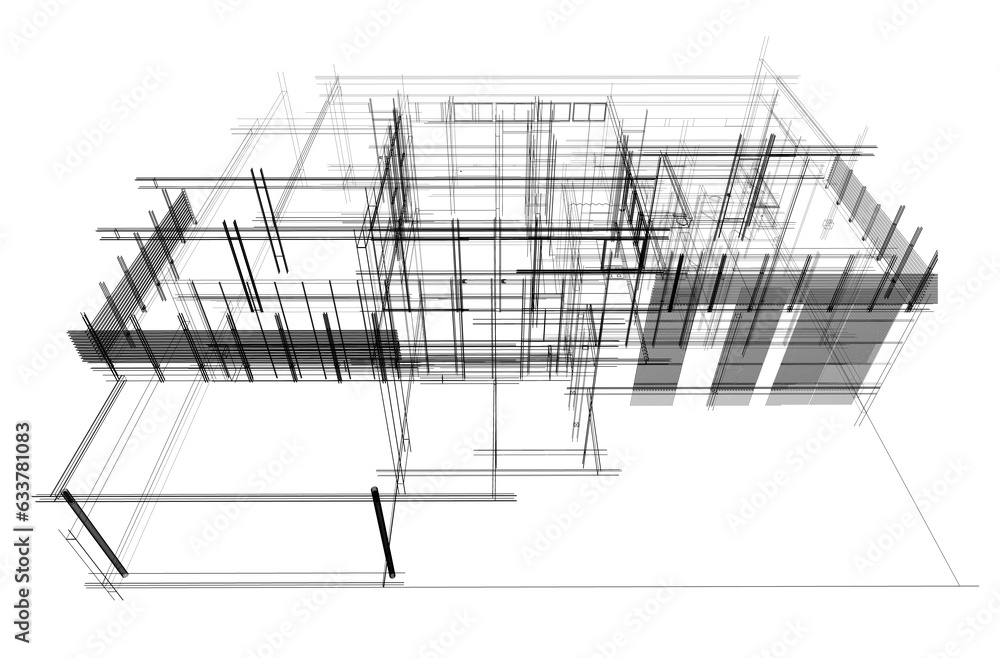 Modern house sketch 3d rendering