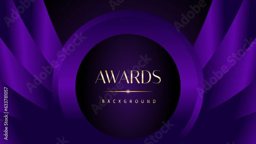 Purple golden royal awards graphics background. Elegant modern template with classy shine.
