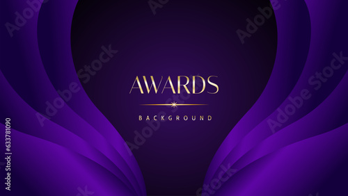 Purple golden royal awards graphics background. Elegant modern template with classy shine.