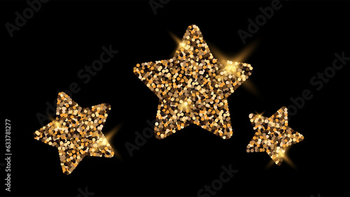 Gold Glitter Stars on Isolated Background