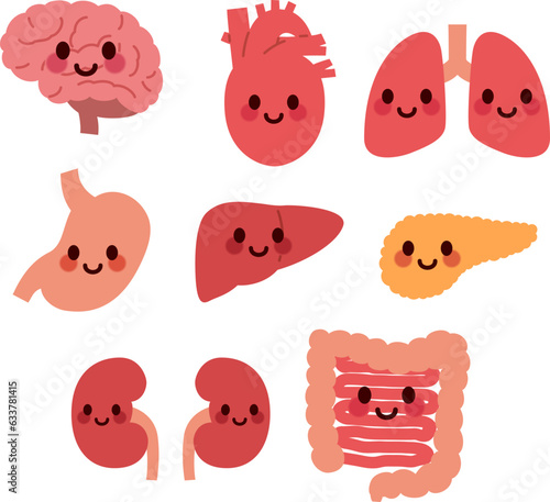 かわいい臓器のキャラクターイラストのセット(Set of cute cartoon internal organs)