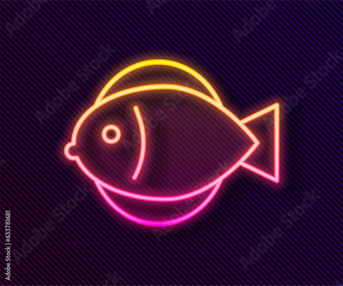 Glowing neon line Fish icon isolated on black background. Vector