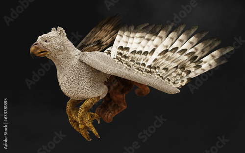 3d Illustration of a fantasy griffin isolated on black background with clipping path.