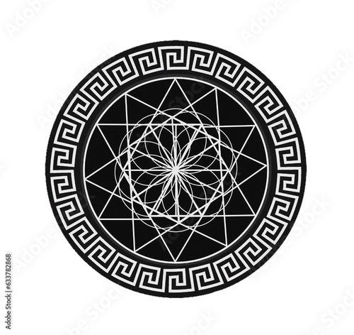 Black and White Geometric Sacred Symbol, Magic Circle, Vintage Decor with Transparent Background