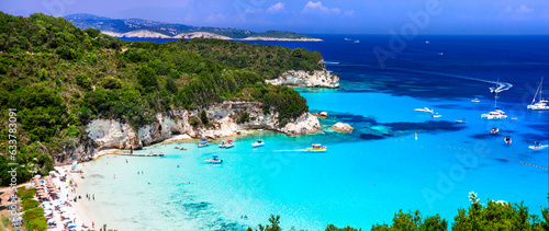 Greece. Antipaxos island - small beautiful ionian island with gorgeous white beaches and tyrquoise sea. View of  stunning Voutoumi beach © Freesurf