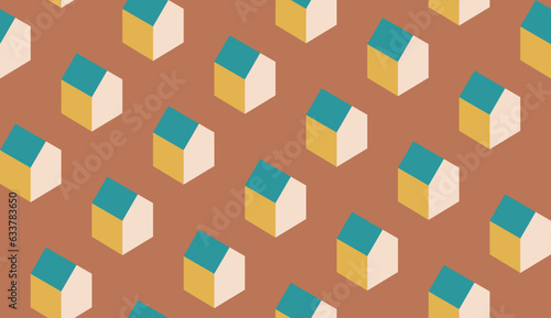 vector illustration seamless peacock green roof house motif pattern on umber back