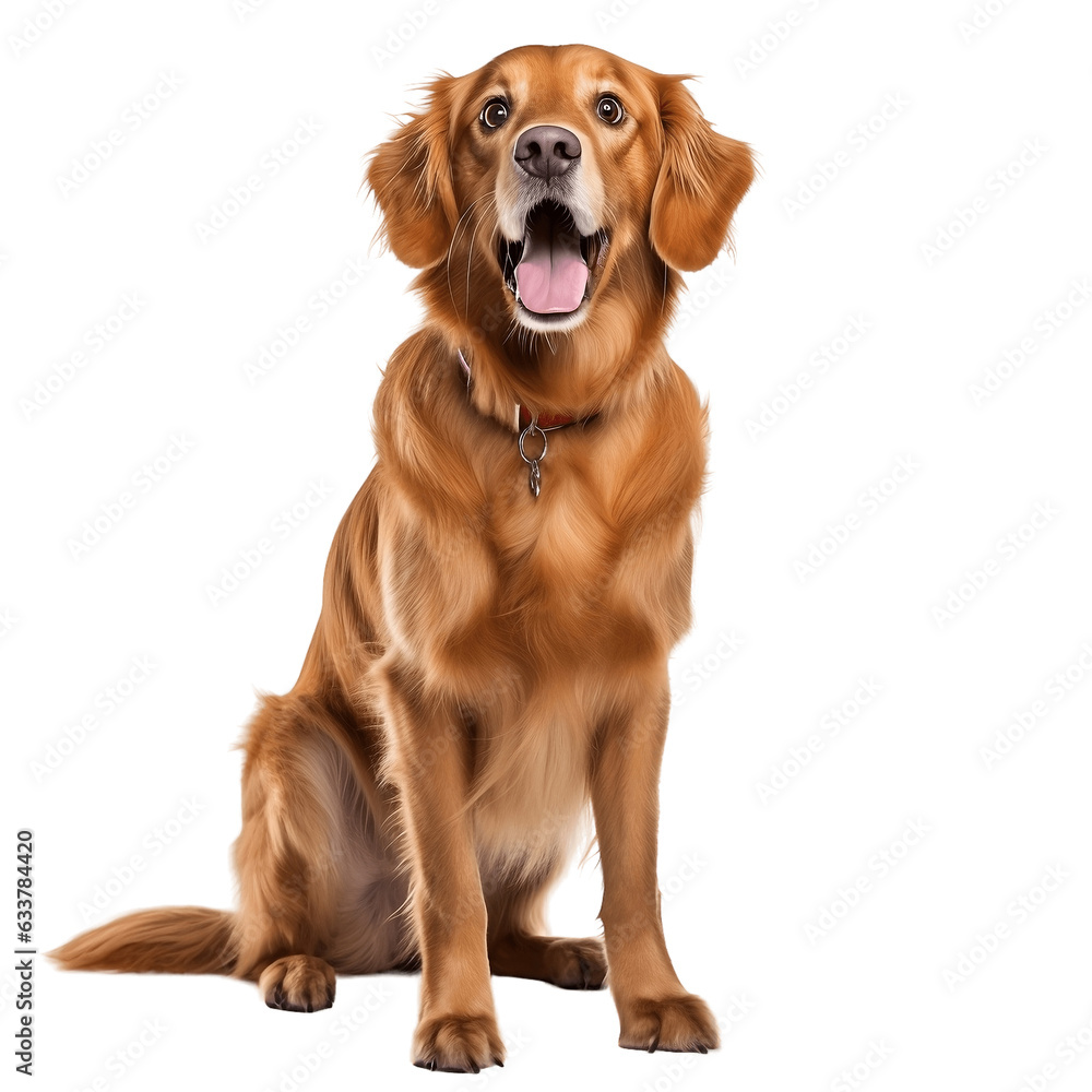 Golden Retriever happy Dog isolated on Transparent Background. AI generative