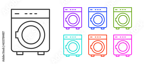 Black line Washer icon isolated on white background. Washing machine icon. Clothes washer - laundry machine. Home appliance symbol. Set icons colorful. Vector