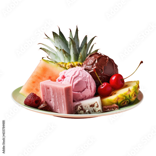 Fruit dessert on transparent background plate isolated on transparent background