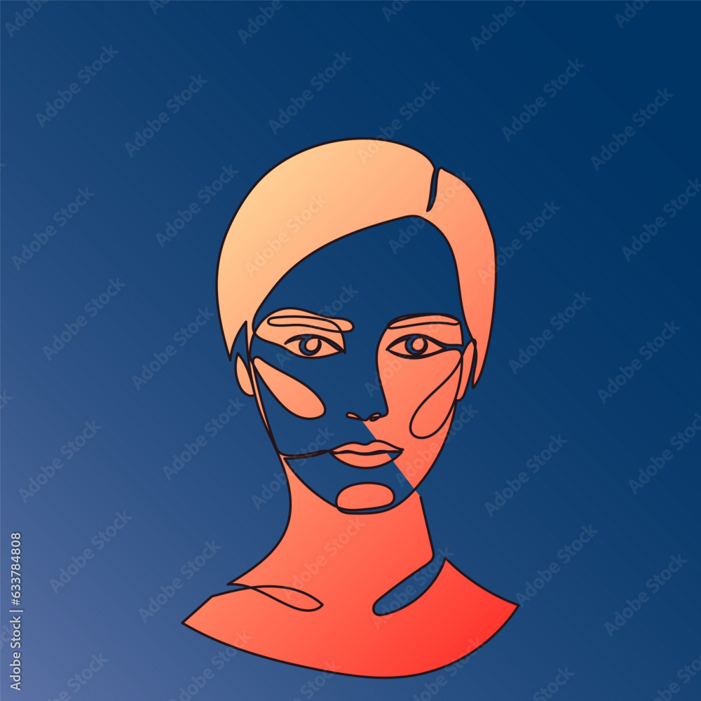Line Lineart Woman Portrait Doodle Curve Line Head Face Gradient ...