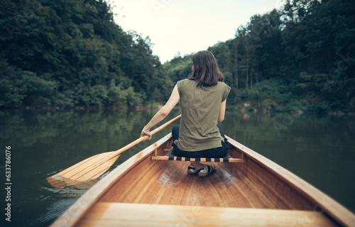 Canoe paddling on the lake