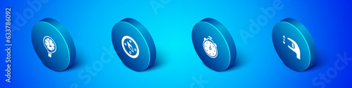 Set Isometric Pressure water meter, Stopwatch, Approximate measurements and Compass icon. Vector