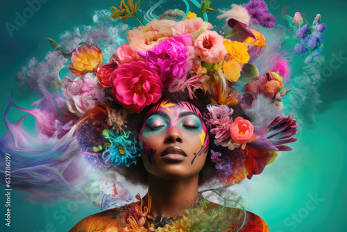 Colorful Floral Makeup and Hairstyles Portrait of Women