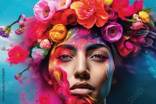 Colorful Floral Makeup and Hairstyles Portrait of Women © Schizarty