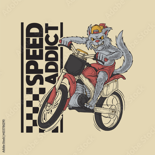 wolf supermoto biker retro cartoon emblem