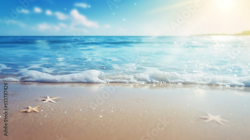 Beautiful wide paradise beach with golden sand and sunlight Summer nature banner