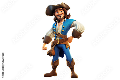 happy male pirate on a white isolated background. Cartoon character. Generative AI illustration