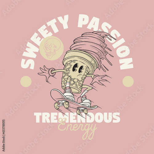 ice cream skateboarder retro cartoon emblem