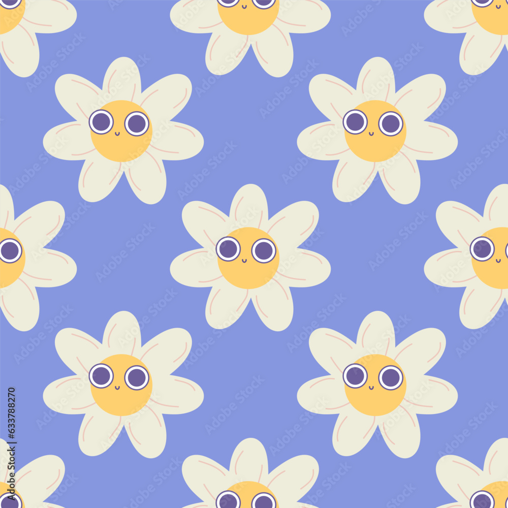 Seamless groovy daisy pattern. tshirt style, 70s Seamless groovy daisy pattern. tshirt style, 70s