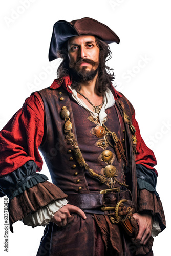 man bearded pirate in a hat on a white isolated background. Generative AI illustration