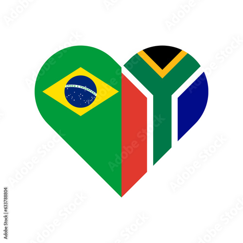 unity concept. heart shape icon of brazil and south africa flags. vector illustration isolated on white background