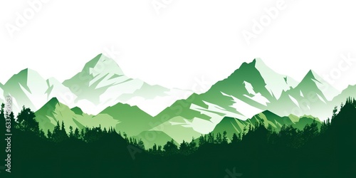 Green mountain ranges on white background. 