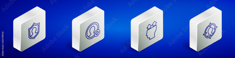 Set Isometric line User protection, Create account screen, of man and Head hunting icon. Vector Set Isometric line User protection, Create account screen, of man and Head hunting icon. Vector