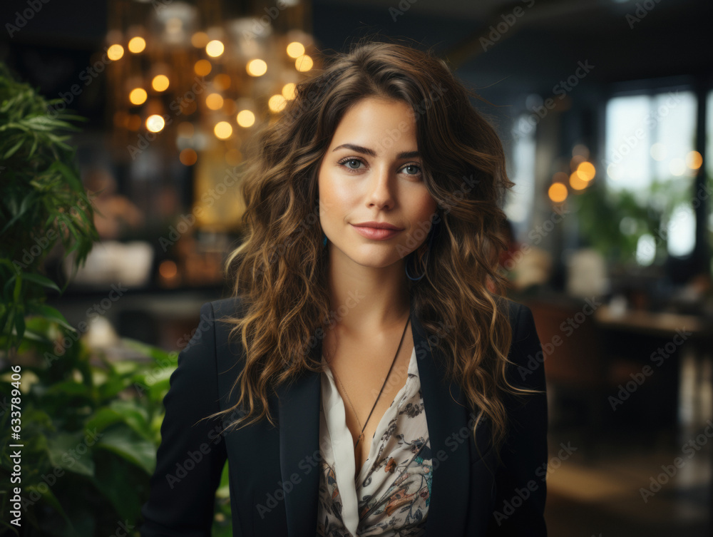 Confident young businesswoman standing in a modern office Confident young businesswoman standing in a modern office