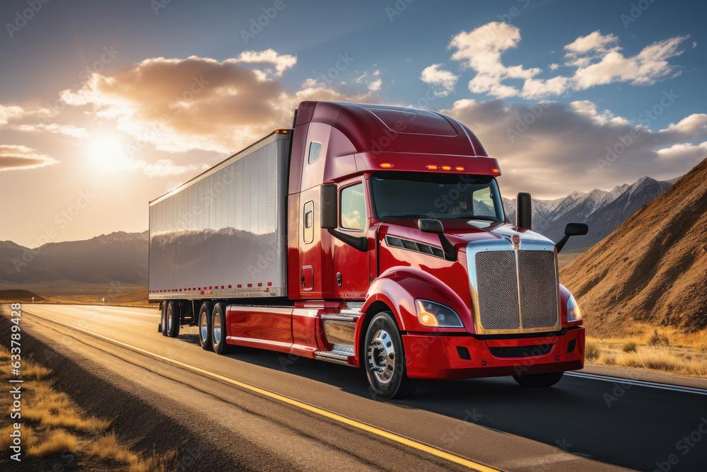 American truck cruising along a vast highway American truck cruising along a vast highway
